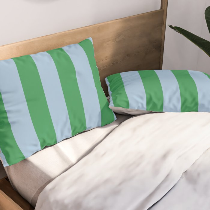 Bold Vertical Stripes in Green and Light Blue Pillow Sham Gallery Image 2