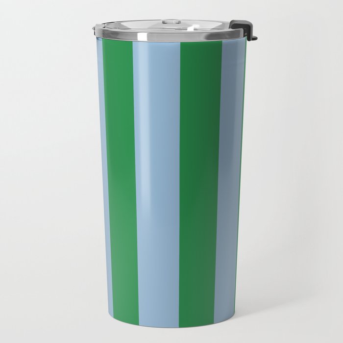Bold Vertical Stripes in Green and Light Blue Travel Mug Gallery Image 2