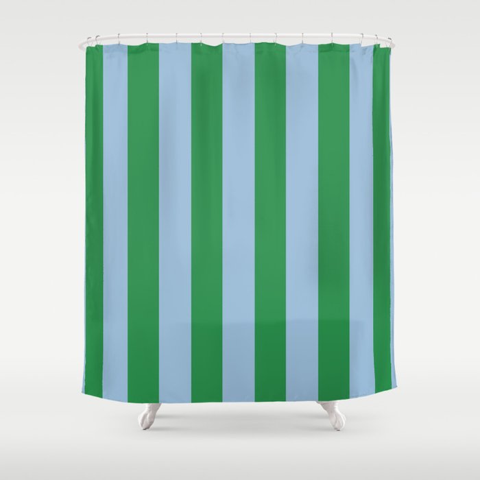 Bold Vertical Stripes in Green and Light Blue Shower Curtain Gallery Image 1