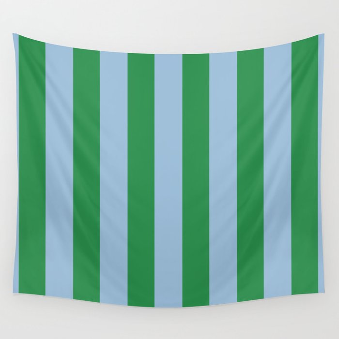 Bold Vertical Stripes in Green and Light Blue Wall Tapestry Gallery Image 4