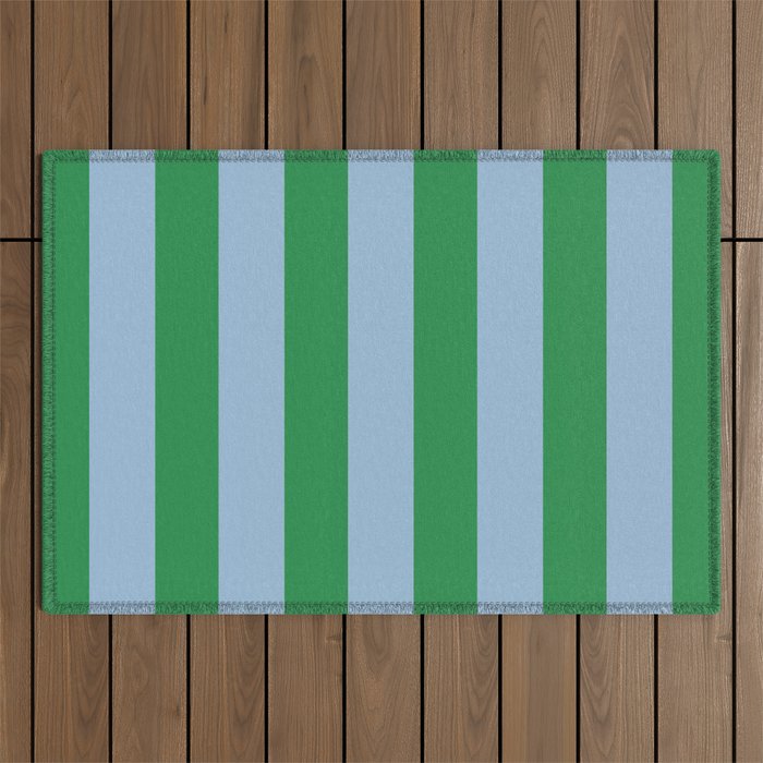 Bold Vertical Stripes in Green and Light Blue Outdoor Rug Gallery Image 1