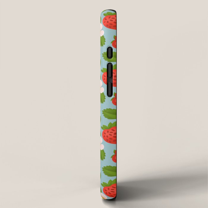 Strawberry Pattern on Sky Blue iPhone Case Gallery Image 2
