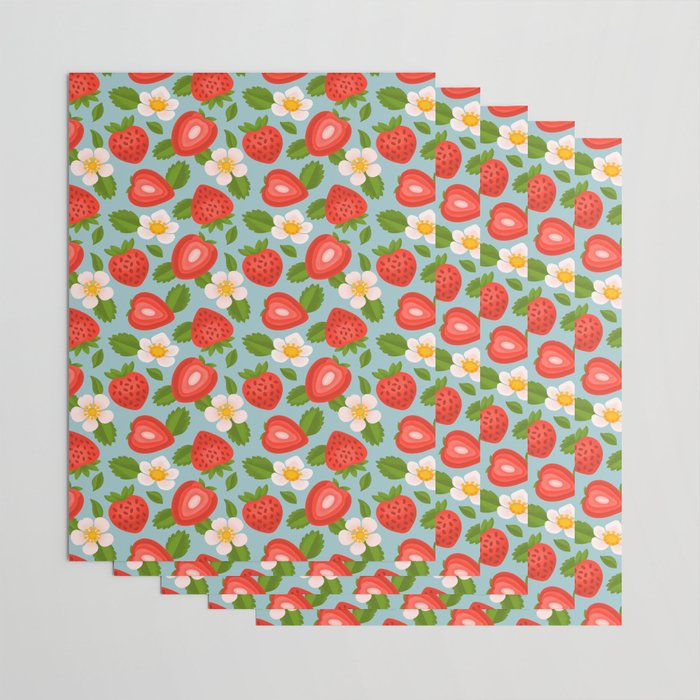 Strawberry Pattern on Sky Blue Wrapping Paper Gallery Image 3
