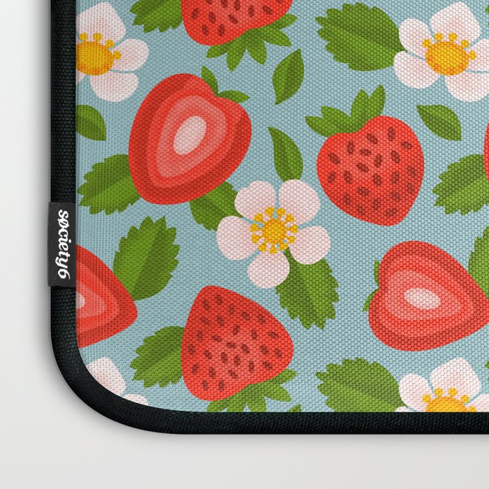 Strawberry Pattern on Sky Blue Laptop Sleeve Gallery Image 3