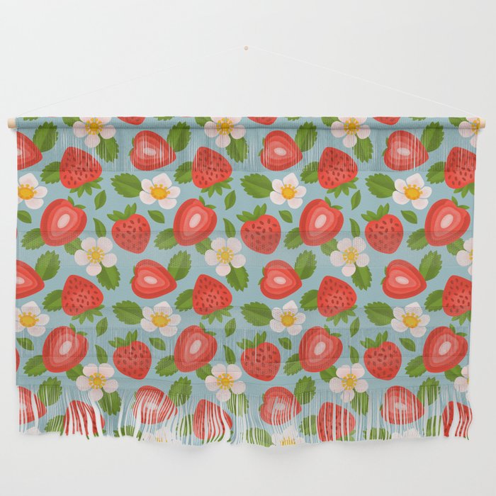Strawberry Pattern on Sky Blue Wall Hanging Gallery Image 1