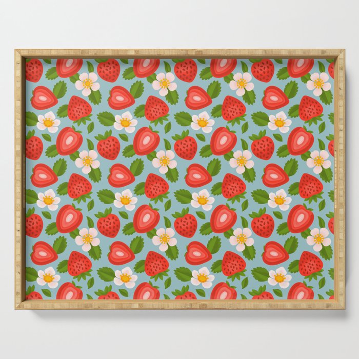 Strawberry Pattern on Sky Blue Serving Tray Gallery Image 1