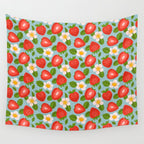 Strawberry Pattern on Sky Blue Wall Tapestry Gallery Image 4