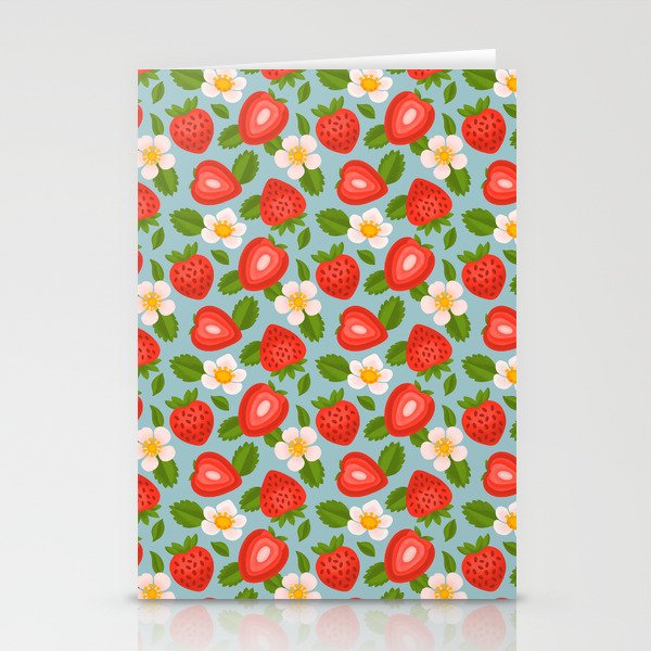 Strawberry Pattern on Sky Blue Stationery Card Gallery Image 2