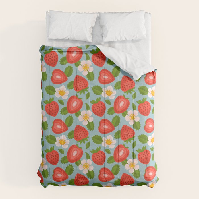 Strawberry Pattern on Sky Blue Comforter Gallery Image 1