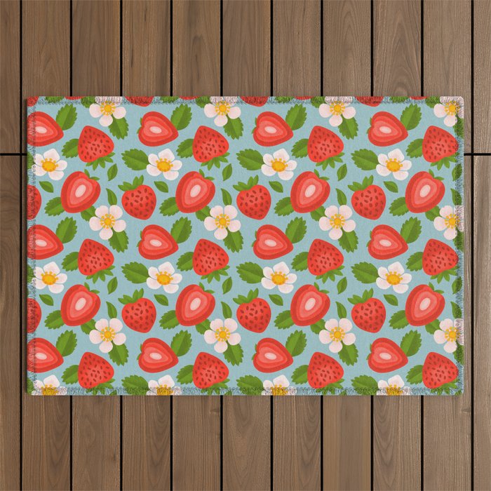 Strawberry Pattern on Sky Blue Outdoor Rug Gallery Image 1