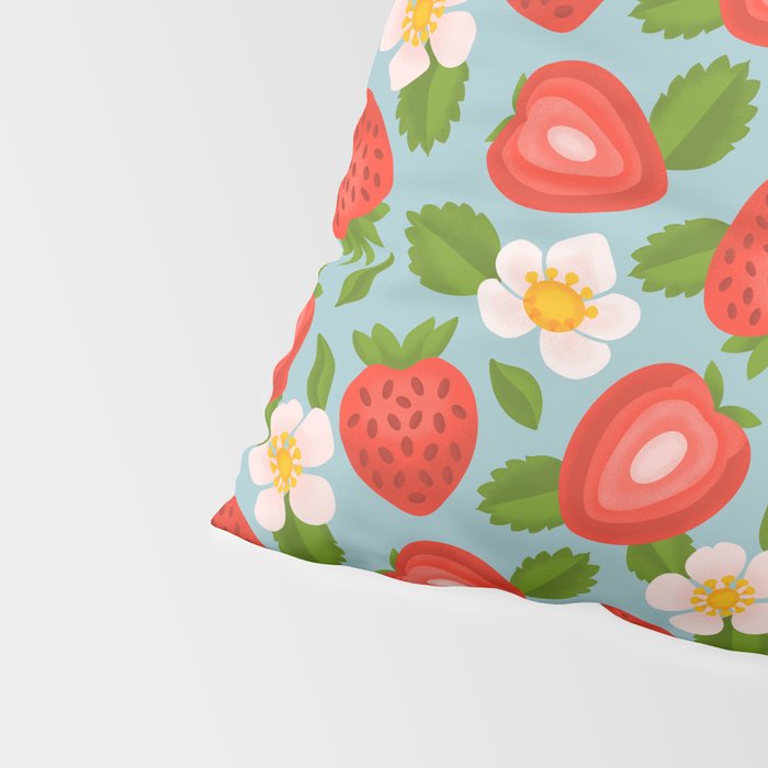Strawberry Pattern on Sky Blue Pillow Sham Gallery Image 4