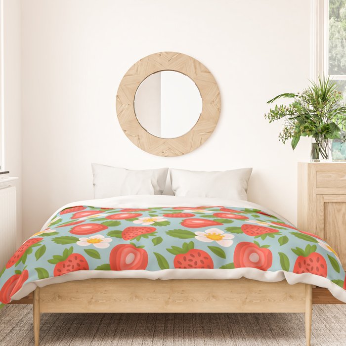 Strawberry Pattern on Sky Blue Duvet Cover Gallery Image 3