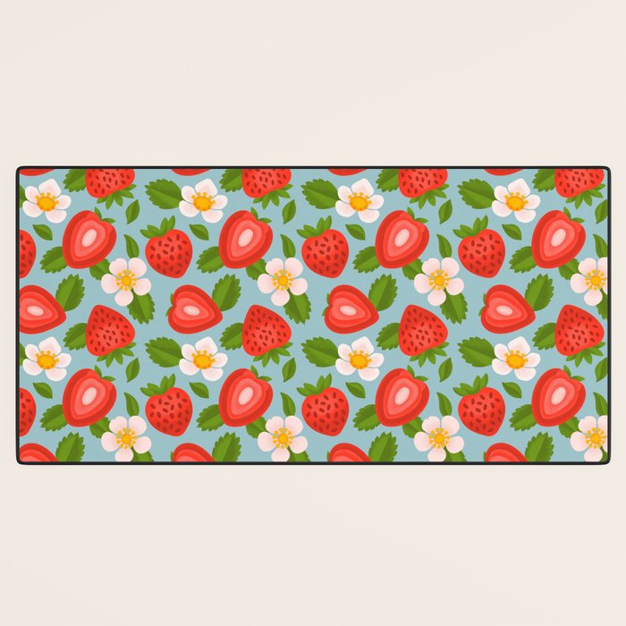 Strawberry Pattern on Sky Blue Desk Mat Gallery Image 3