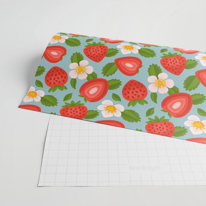 Strawberry Pattern on Sky Blue Wrapping Paper Gallery Image 2