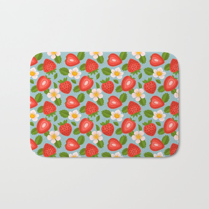 Strawberry Pattern on Sky Blue Bath Mat Gallery Image 1