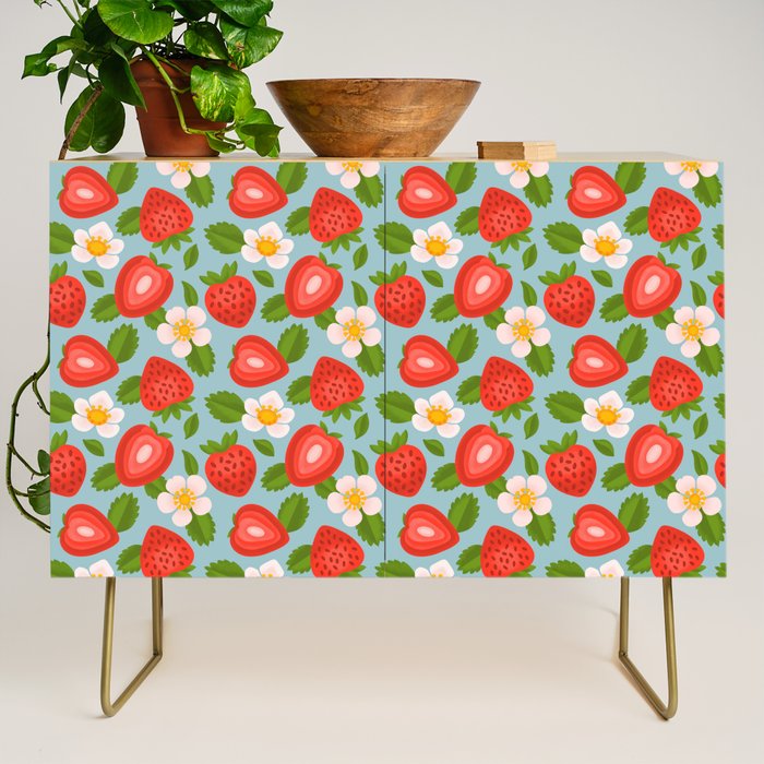 Strawberry Pattern on Sky Blue Credenza Gallery Image 1