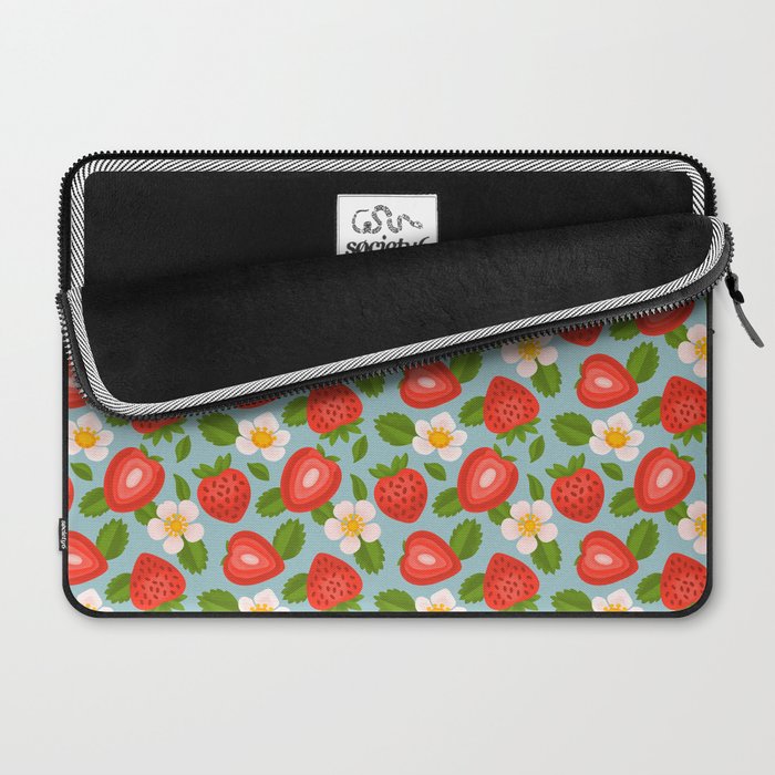 Strawberry Pattern on Sky Blue Laptop Sleeve Gallery Image 2
