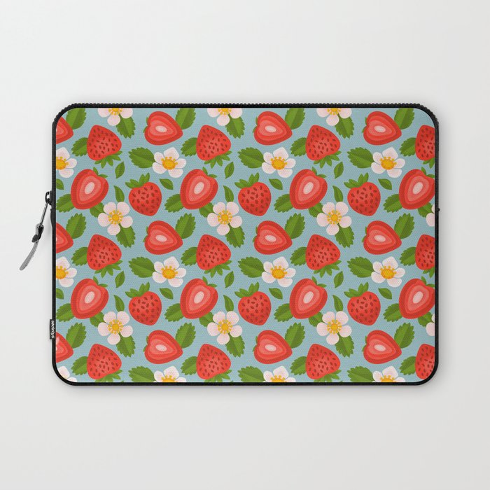 Strawberry Pattern on Sky Blue Laptop Sleeve Gallery Image 1