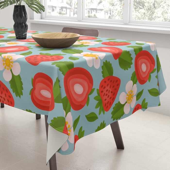 Strawberry Pattern on Sky Blue Tablecloth Gallery Image 3