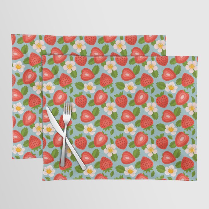 Strawberry Pattern on Sky Blue Placemat Gallery Image 1