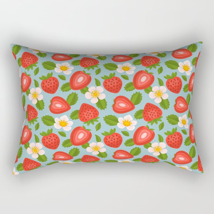 Strawberry Pattern on Sky Blue Rectangular Pillow Gallery Image 1
