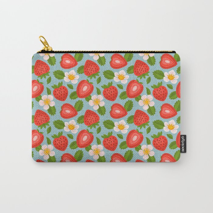 Strawberry Pattern on Sky Blue Carry All Pouch Gallery Image 1