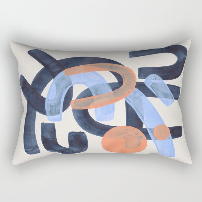 Midcentury Modern Minimalist Funky Cool Tribal Pattern Paynes Grey Pastel Blue Tan Shapes by Ejaaz Haniff Rectangular Pillow Gallery Image 1