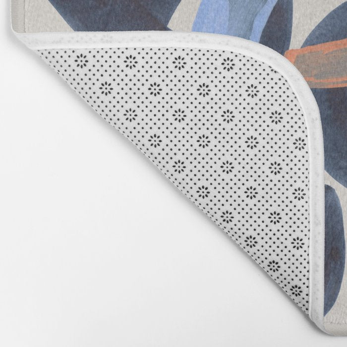 Midcentury Modern Minimalist Funky Cool Tribal Pattern Paynes Grey Pastel Blue Tan Shapes by Ejaaz Haniff Bath Mat Gallery Image 2