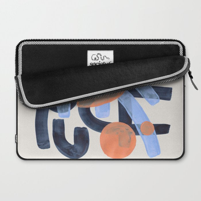 Midcentury Modern Minimalist Funky Cool Tribal Pattern Paynes Grey Pastel Blue Tan Shapes by Ejaaz Haniff Laptop Sleeve Gallery Image 2