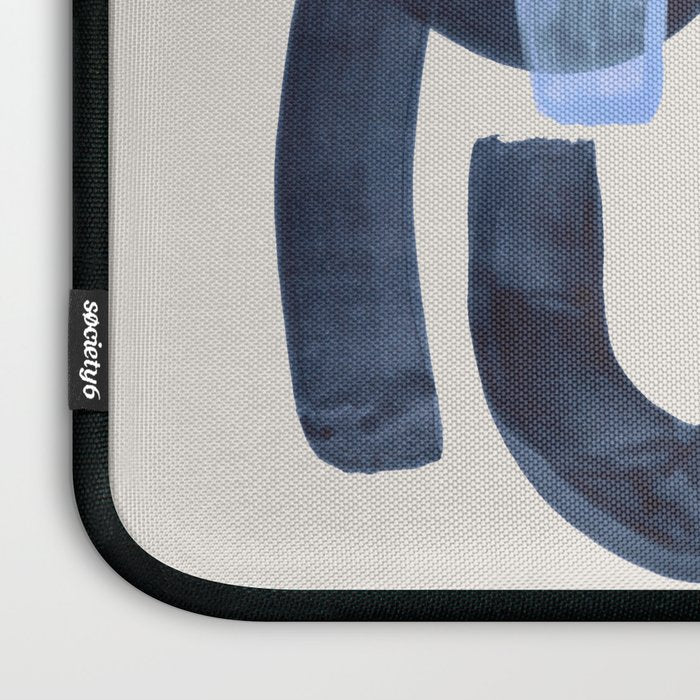 Midcentury Modern Minimalist Funky Cool Tribal Pattern Paynes Grey Pastel Blue Tan Shapes by Ejaaz Haniff Laptop Sleeve Gallery Image 3