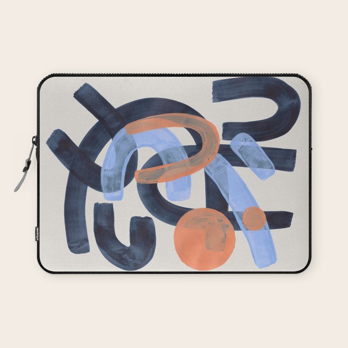 Midcentury Modern Minimalist Funky Cool Tribal Pattern Paynes Grey Pastel Blue Tan Shapes by Ejaaz Haniff Laptop Sleeve Gallery Image 1