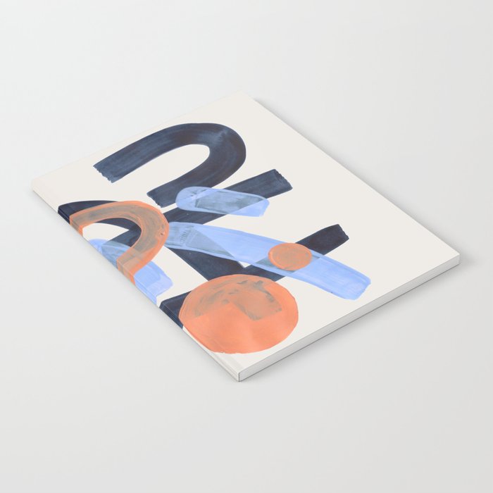 Midcentury Modern Minimalist Funky Cool Tribal Pattern Paynes Grey Pastel Blue Tan Shapes by Ejaaz Haniff Notebook Gallery Image 2
