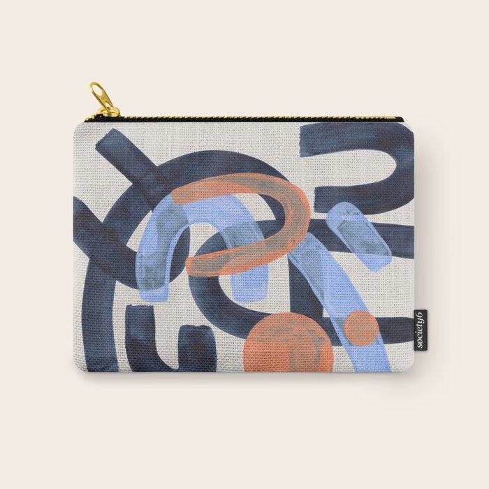 Midcentury Modern Minimalist Funky Cool Tribal Pattern Paynes Grey Pastel Blue Tan Shapes by Ejaaz Haniff Carry All Pouch Gallery Image 1