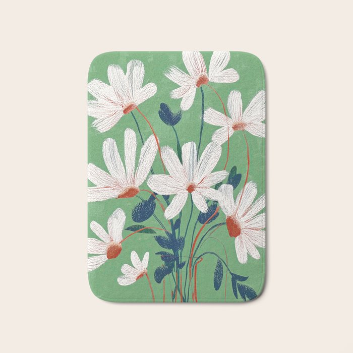 White Flowers Bath Mat Gallery Image 1