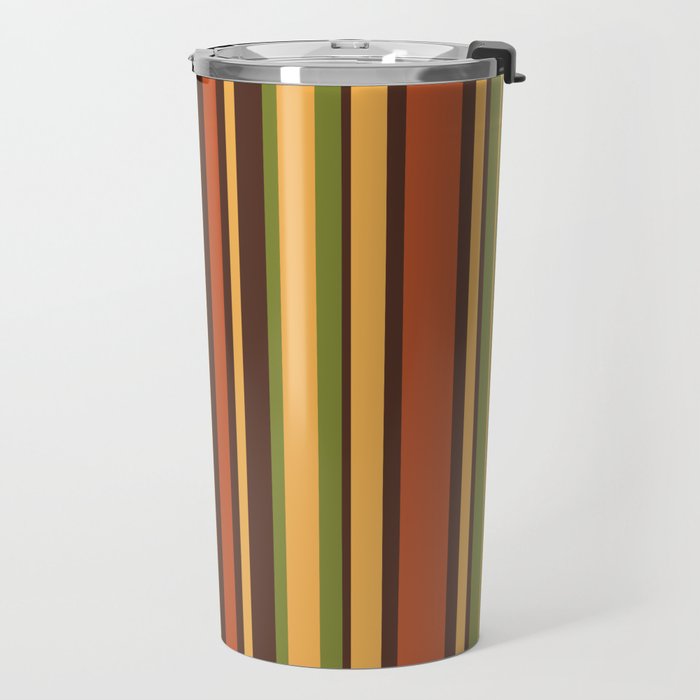 Retro Stripes - Mid Century Modern 50s 60s 70s Pattern in Green, Orange, Yellow, and Brown Travel Mug Gallery Image 2