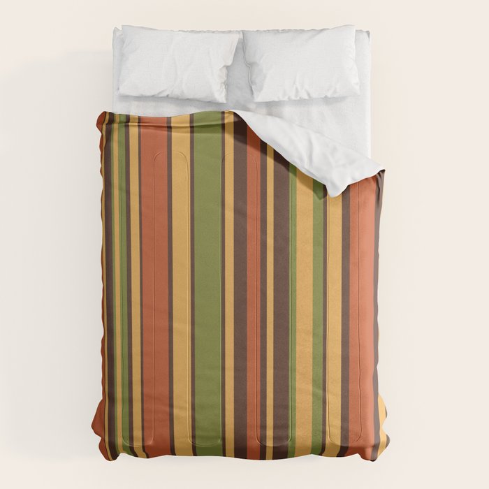 Retro Stripes - Mid Century Modern 50s 60s 70s Pattern in Green, Orange, Yellow, and Brown Comforter Gallery Image 6