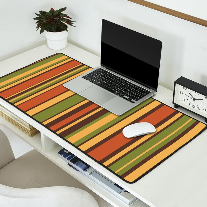 Retro Stripes - Mid Century Modern 50s 60s 70s Pattern in Green, Orange, Yellow, and Brown Desk Mat Gallery Image 2