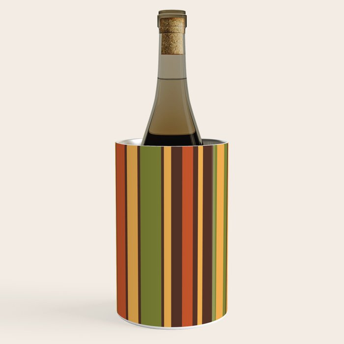 Retro Stripes - Mid Century Modern 50s 60s 70s Pattern in Green, Orange, Yellow, and Brown Wine Chiller Gallery Image 1