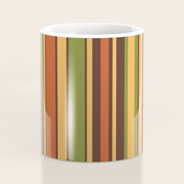 Retro Stripes - Mid Century Modern 50s 60s 70s Pattern in Green, Orange, Yellow, and Brown Coffee Mug Gallery Image 4