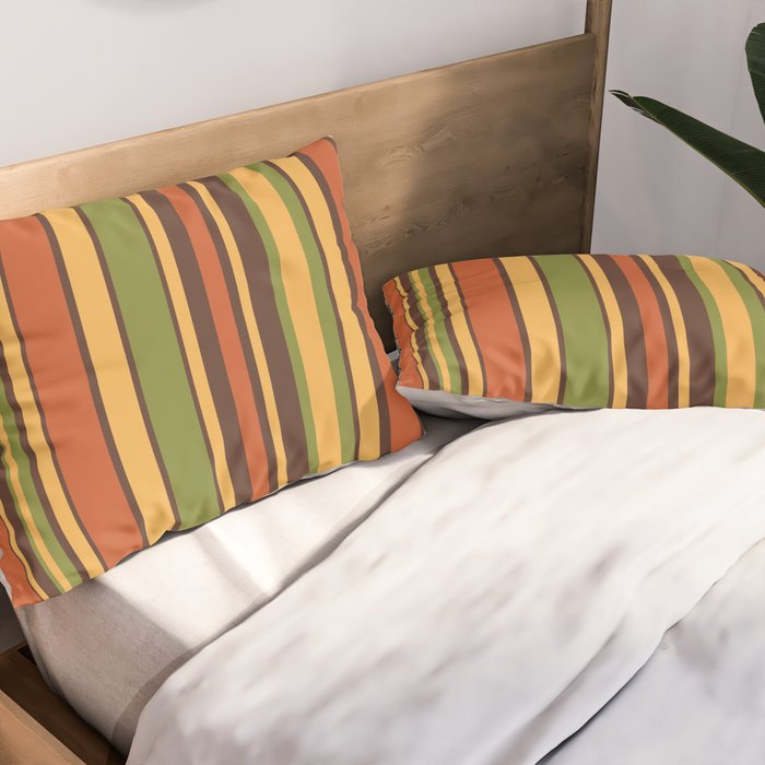 Retro Stripes - Mid Century Modern 50s 60s 70s Pattern in Green, Orange, Yellow, and Brown Pillow Sham Gallery Image 2