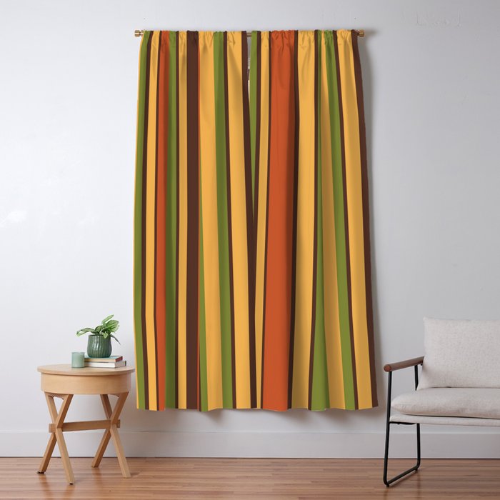Retro Stripes - Mid Century Modern 50s 60s 70s Pattern in Green, Orange, Yellow, and Brown Window Curtain Gallery Image 5