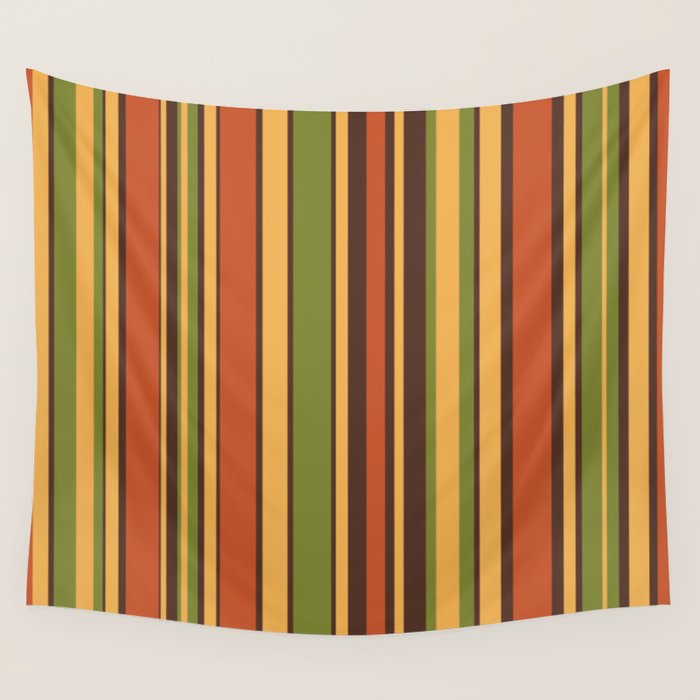 Retro Stripes - Mid Century Modern 50s 60s 70s Pattern in Green, Orange, Yellow, and Brown Wall Tapestry Gallery Image 4