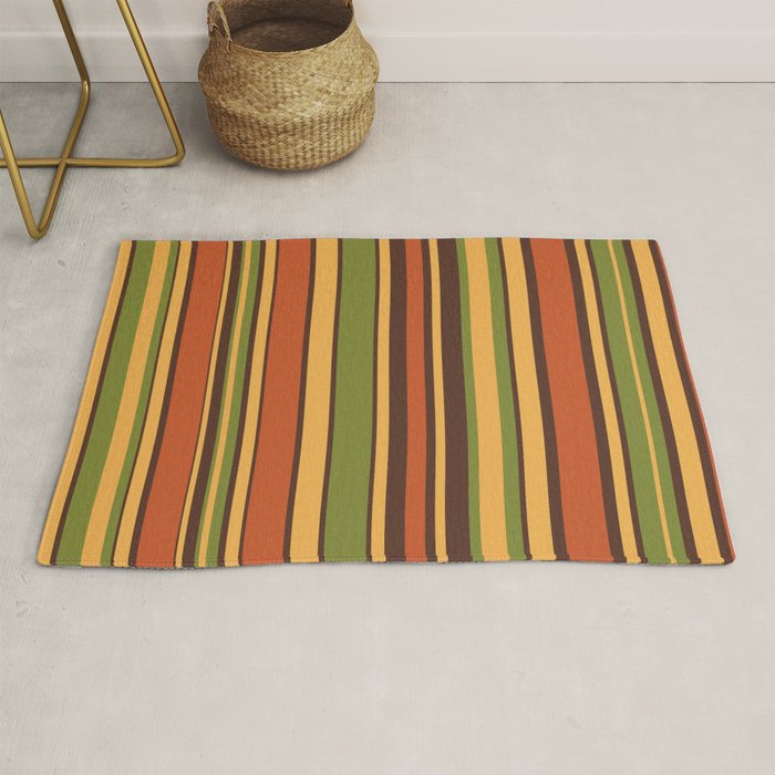 Retro Stripes - Mid Century Modern 50s 60s 70s Pattern in Green, Orange, Yellow, and Brown Rug Gallery Image 1