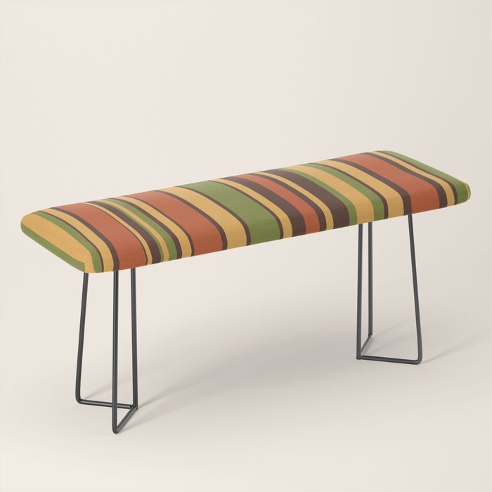 Retro Stripes - Mid Century Modern 50s 60s 70s Pattern in Green, Orange, Yellow, and Brown Bench Gallery Image 1