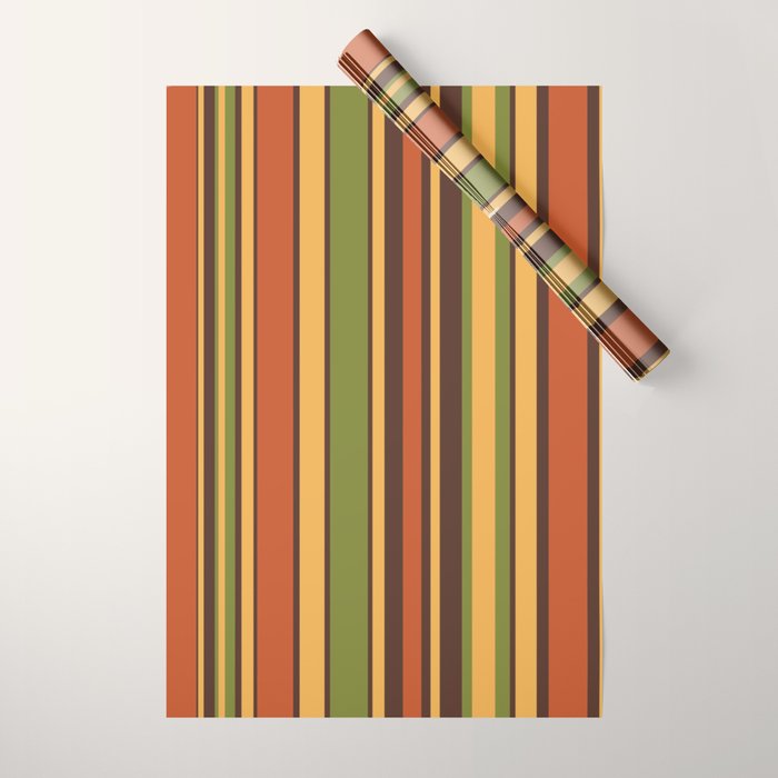 Retro Stripes - Mid Century Modern 50s 60s 70s Pattern in Green, Orange, Yellow, and Brown Wrapping Paper Gallery Image 1
