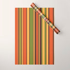 Retro Stripes - Mid Century Modern 50s 60s 70s Pattern in Green, Orange, Yellow, and Brown Wrapping Paper Gallery Image 1