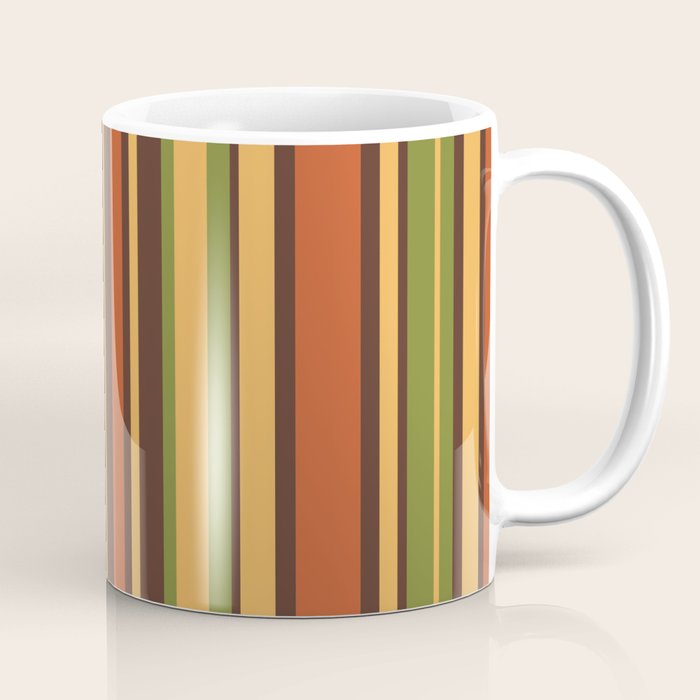 Retro Stripes - Mid Century Modern 50s 60s 70s Pattern in Green, Orange, Yellow, and Brown Coffee Mug Gallery Image 1