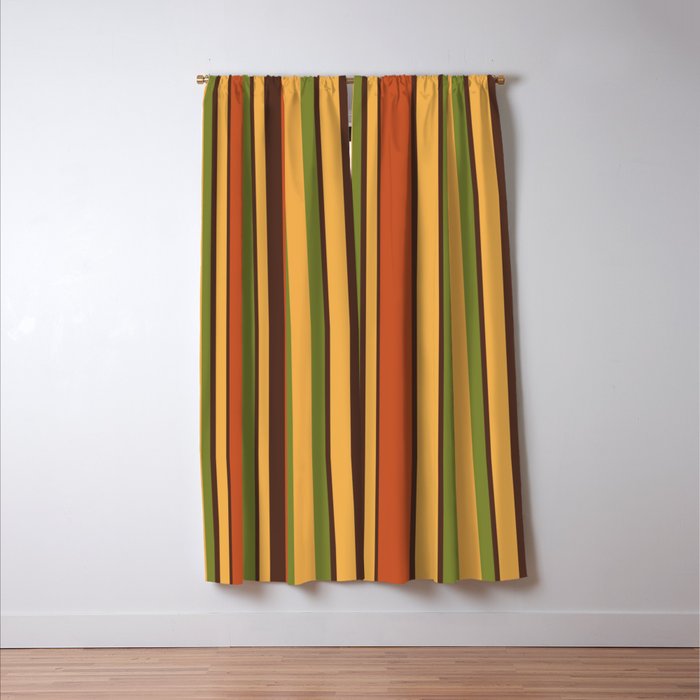 Retro Stripes - Mid Century Modern 50s 60s 70s Pattern in Green, Orange, Yellow, and Brown Window Curtain Gallery Image 3
