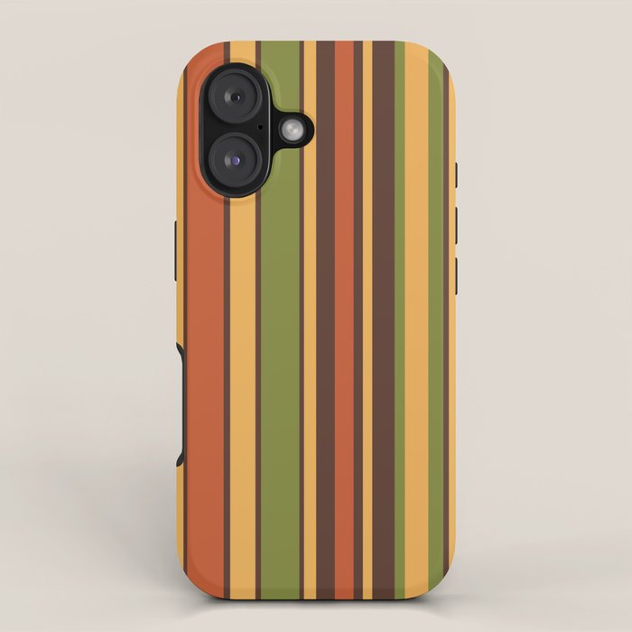 Retro Stripes - Mid Century Modern 50s 60s 70s Pattern in Green, Orange, Yellow, and Brown iPhone Case Gallery Image 1