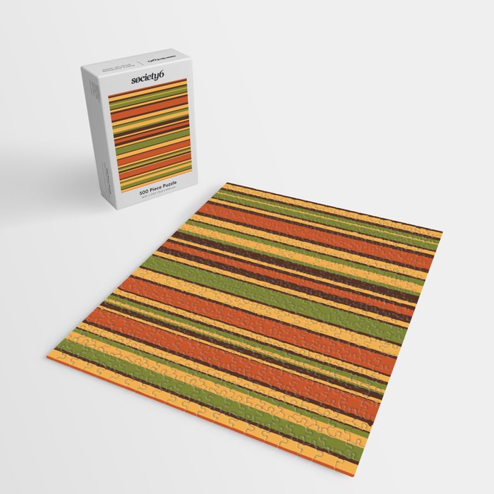 Retro Stripes - Mid Century Modern 50s 60s 70s Pattern in Green, Orange, Yellow, and Brown Jigsaw Puzzle Gallery Image 2